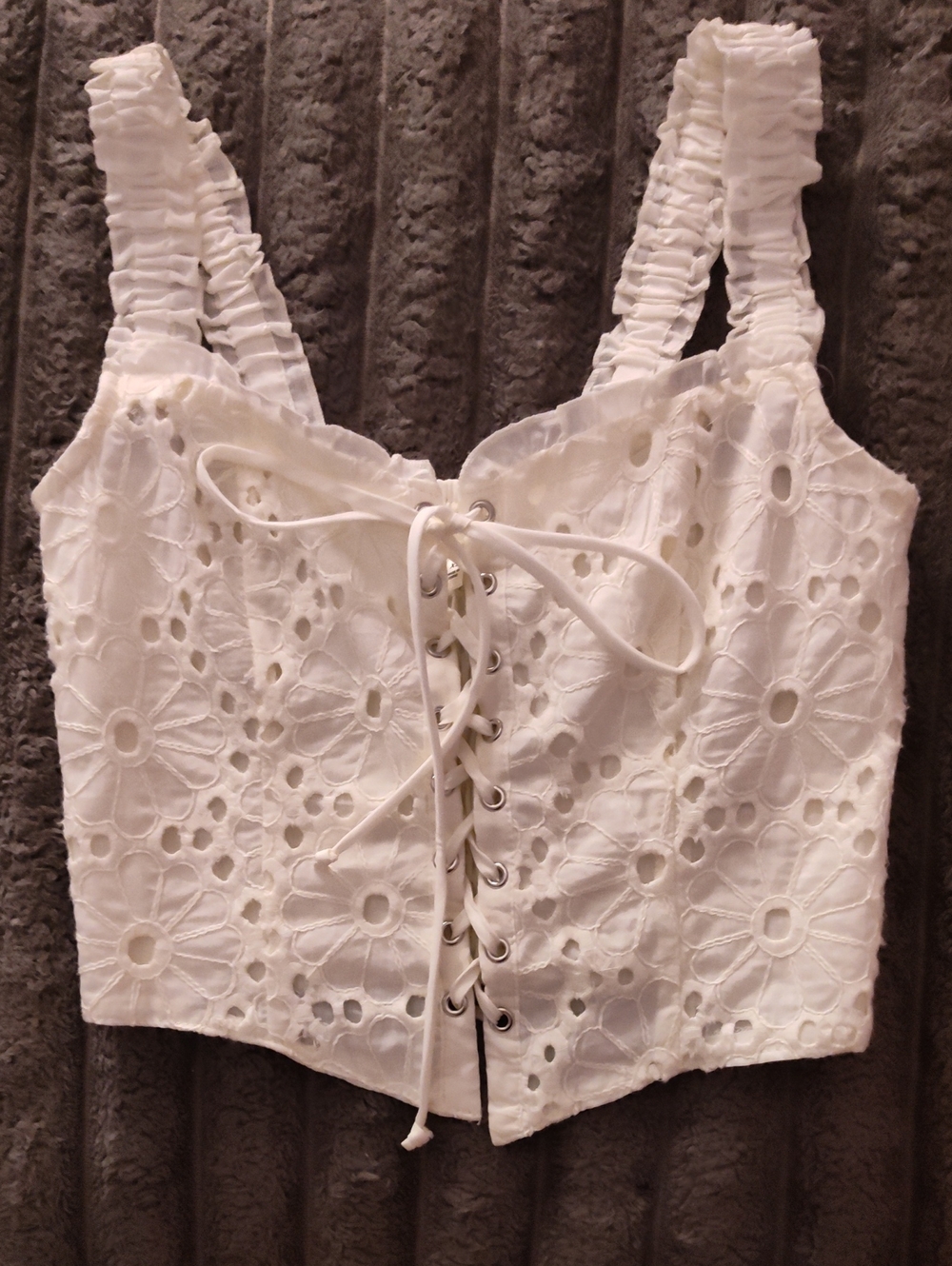 White Eyelet Lace-Up Cropped Bustier Top — Women's